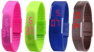 NS18 Silicone Led Magnet Band Combo of 4 Pink, Green, Blue And Brown Digital Watch  - For Boys & Girls   Watches  (NS18)