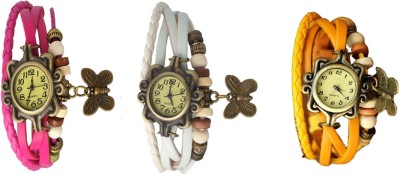 NS18 Vintage Butterfly Rakhi Combo of 3 Pink, White And Yellow Analog Watch  - For Women   Watches  (NS18)