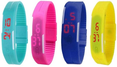 NS18 Silicone Led Magnet Band Combo of 4 Sky Blue, Pink, Blue And Yellow Digital Watch  - For Boys & Girls   Watches  (NS18)