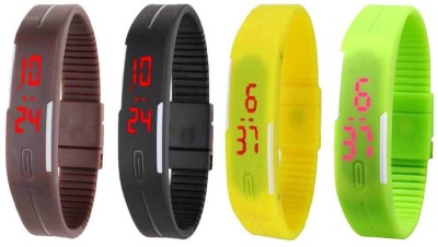 NS18 Silicone Led Magnet Band Combo of 4 Brown, Black, Yellow And Green Digital Watch  - For Boys & Girls   Watches  (NS18)
