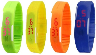 NS18 Silicone Led Magnet Band Combo of 4 Green, Yellow, Orange And Blue Digital Watch  - For Boys & Girls   Watches  (NS18)