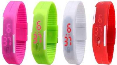 NS18 Silicone Led Magnet Band Watch Combo of 4 Pink, Green, White And Red Digital Watch  - For Couple   Watches  (NS18)