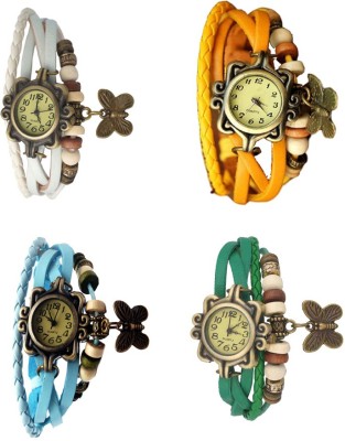 NS18 Vintage Butterfly Rakhi Combo of 4 White, Sky Blue, Yellow And Green Analog Watch  - For Women   Watches  (NS18)