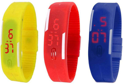 

NS18 Silicone Led Magnet Band Combo of 3 Yellow, Red And Blue Watch - For Boys & Girls