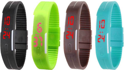 

NS18 Silicone Led Magnet Band Watch Combo of 4 Black, Green, Brown And Sky Blue Watch - For Couple