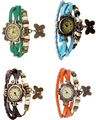 NS18 Vintage Butterfly Rakhi Combo of 4 Green, Brown, Sky Blue And Orange Analog Watch  - For Women   Watches  (NS18)