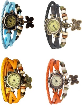 NS18 Vintage Butterfly Rakhi Combo of 4 Sky Blue, Yellow, Black And Orange Analog Watch  - For Women   Watches  (NS18)
