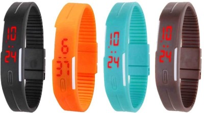 NS18 Silicone Led Magnet Band Combo of 4 Black, Orange, Sky Blue And Brown Digital Watch  - For Boys & Girls   Watches  (NS18)