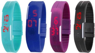 NS18 Silicone Led Magnet Band Combo of 4 Sky Blue, Blue, Purple And Black Digital Watch  - For Boys & Girls   Watches  (NS18)
