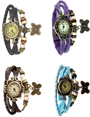 

NS18 Vintage Butterfly Rakhi Combo of 4 Black, Brown, Purple And Sky Blue Watch - For Women