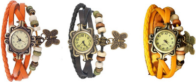 

NS18 Vintage Butterfly Rakhi Combo of 3 Orange, Black And Yellow Watch - For Women