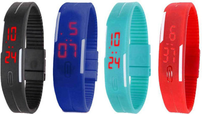 NS18 Silicone Led Magnet Band Watch Combo of 4 Black, Blue, Sky Blue And Red Digital Watch  - For Couple   Watches  (NS18)