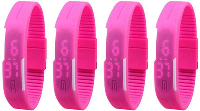 

NS18 Silicone Led Magnet Band Combo of 4 Pink Watch - For Boys & Girls