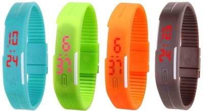 NS18 Silicone Led Magnet Band Combo of 4 Sky Blue, Green, Orange And Brown Digital Watch  - For Boys & Girls   Watches  (NS18)