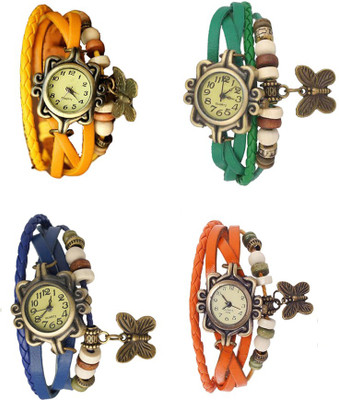 

Kissu Vintage Rakhi Combo of 4 Yellow, Blue, Green And Orange Watch - For Women