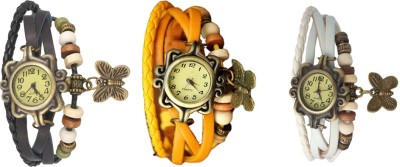 NS18 Vintage Butterfly Rakhi Combo of 3 Black, Yellow And White Analog Watch  - For Women   Watches  (NS18)