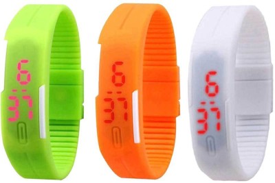 NS18 Silicone Led Magnet Band Combo of 3 Green, Orange And White Digital Watch  - For Boys & Girls   Watches  (NS18)
