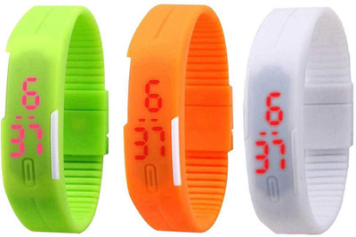 

Kissu Led Band Watch Combo of 3 Green, Orange And White Watch - For Couple