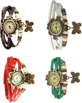 

Kissu Vintage Rakhi Combo of 4 Brown, Red, White And Green Watch - For Women