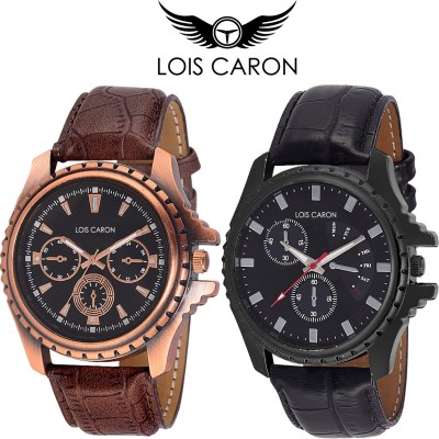 Lois Caron LCK-4041+4043 COMBO CHRONOGRAPH PATTERN ANALOG WATCH PAIR WATCHES Watch  - For Men   Watches  (Lois Caron)