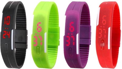 NS18 Silicone Led Magnet Band Watch Combo of 4 Black, Green, Purple And Red Digital Watch  - For Couple   Watches  (NS18)