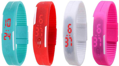 View NS18 Silicone Led Magnet Band Watch Combo of 4 Sky Blue, Red, White And Pink Digital Watch  - For Couple Wrist Watches Price Online(NS18)