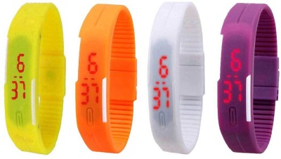 NS18 Silicone Led Magnet Band Watch Combo of 4 Yellow, Orange, White And Purple Digital Watch  - For Couple   Watches  (NS18)