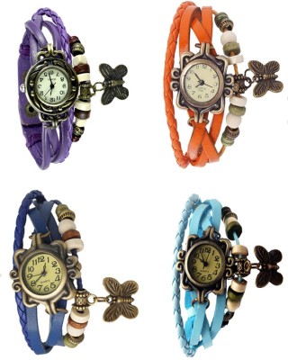 NS18 Vintage Butterfly Rakhi Combo of 4 Purple, Blue, Orange And Sky Blue Analog Watch  - For Women   Watches  (NS18)