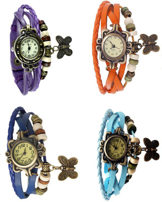 NS18 Vintage Butterfly Rakhi Combo of 4 Purple, Blue, Orange And Sky Blue Analog Watch  - For Women   Watches  (NS18)