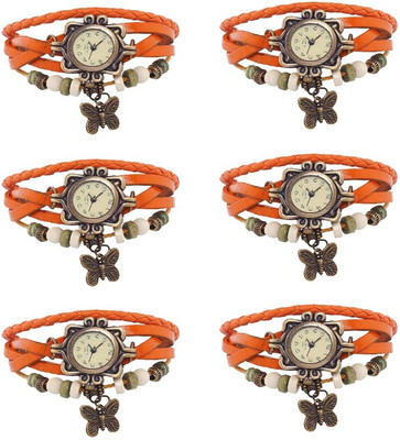 

Kissu Vintage Rakhi Combo of 6 Orange Watch - For Women