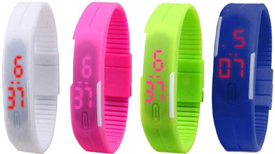 

Kissu Led Magnet Band Combo of 4 White, Pink, Green And Blue Watch - For Men & Women