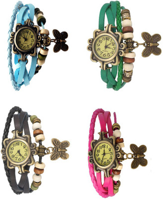 

Kissu Vintage Rakhi Combo of 4 Sky Blue, Black, Green And Pink Watch - For Women
