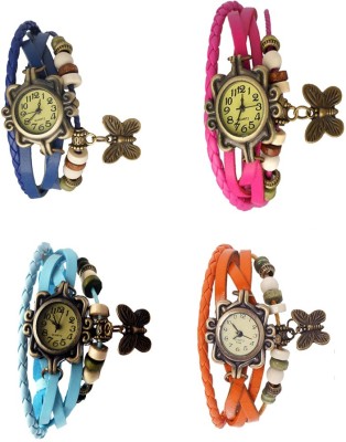NS18 Vintage Butterfly Rakhi Combo of 4 Blue, Sky Blue, Pink And Orange Analog Watch  - For Women   Watches  (NS18)