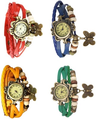 NS18 Vintage Butterfly Rakhi Combo of 4 Red, Yellow, Blue And Green Analog Watch  - For Women   Watches  (NS18)