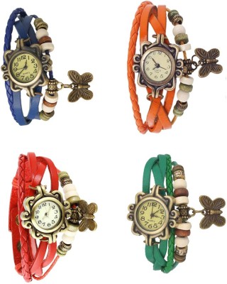 NS18 Vintage Butterfly Rakhi Combo of 4 Blue, Red, Orange And Green Analog Watch  - For Women   Watches  (NS18)