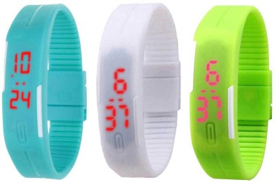 NS18 Silicone Led Magnet Band Combo of 3 Sky Blue, White And Green Digital Watch  - For Boys & Girls   Watches  (NS18)