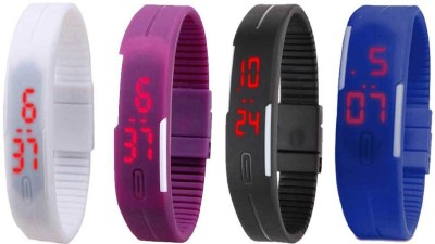 NS18 Silicone Led Magnet Band Combo of 4 White, Purple, Black And Blue Digital Watch  - For Boys & Girls   Watches  (NS18)