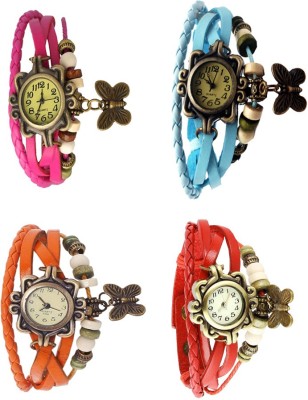 NS18 Vintage Butterfly Rakhi Combo of 4 Pink, Orange, Sky Blue And Red Analog Watch  - For Women   Watches  (NS18)