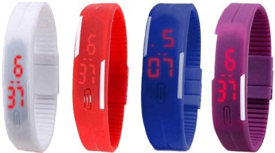 NS18 Silicone Led Magnet Band Watch Combo of 4 White, Red, Blue And Purple Digital Watch  - For Couple   Watches  (NS18)