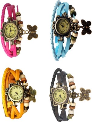 NS18 Vintage Butterfly Rakhi Combo of 4 Pink, Yellow, Sky Blue And Black Analog Watch  - For Women   Watches  (NS18)