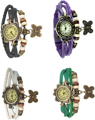 

Kissu Vintage Rakhi Combo of 4 Black, White, Purple And Green Watch - For Women