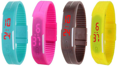 

NS18 Silicone Led Magnet Band Combo of 4 Sky Blue, Pink, Brown And Yellow Watch - For Boys & Girls