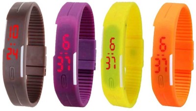 NS18 Silicone Led Magnet Band Combo of 4 Brown, Purple, Yellow And Orange Digital Watch  - For Boys & Girls   Watches  (NS18)