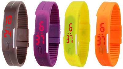 

NS18 Silicone Led Magnet Band Combo of 4 Brown, Purple, Yellow And Orange Watch - For Boys & Girls
