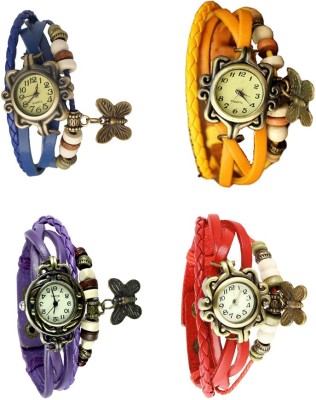 NS18 Vintage Butterfly Rakhi Combo of 4 Blue, Purple, Yellow And Red Analog Watch  - For Women   Watches  (NS18)