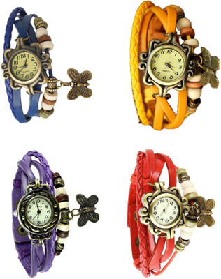 

Kissu Vintage Rakhi Combo of 4 Blue, Purple, Yellow And Red Watch - For Women