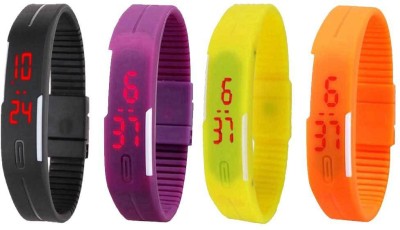 NS18 Silicone Led Magnet Band Combo of 4 Black, Purple, Yellow And Orange Digital Watch  - For Boys & Girls   Watches  (NS18)