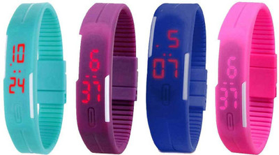 

NS18 Silicone Led Magnet Band Combo of 4 Sky Blue, Purple, Blue And Pink Watch - For Boys & Girls