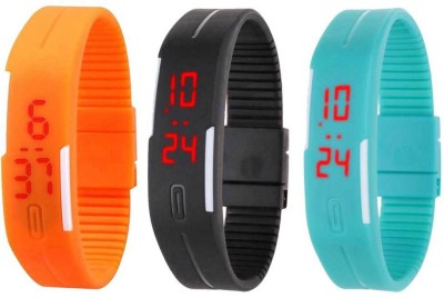 NS18 Silicone Led Magnet Band Combo of 3 Orange, Black And Sky Blue Digital Watch  - For Boys & Girls   Watches  (NS18)