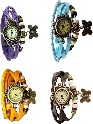 

Kissu Vintage Rakhi Combo of 4 Purple, Yellow, Sky Blue And Brown Watch - For Women